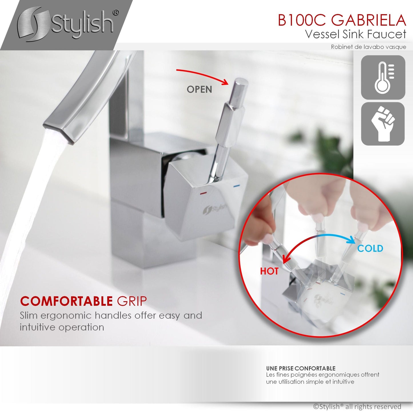 Stylish Gabriella Single Handle 14" Bathroom Faucet for Single Hole Brass Basin Mixer Tap, Polished Chrome Finish B-100C