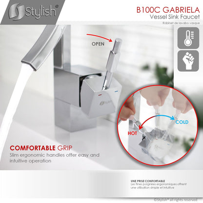 Stylish Gabriella Single Handle 14" Bathroom Faucet for Single Hole Brass Basin Mixer Tap, Polished Chrome Finish B-100C