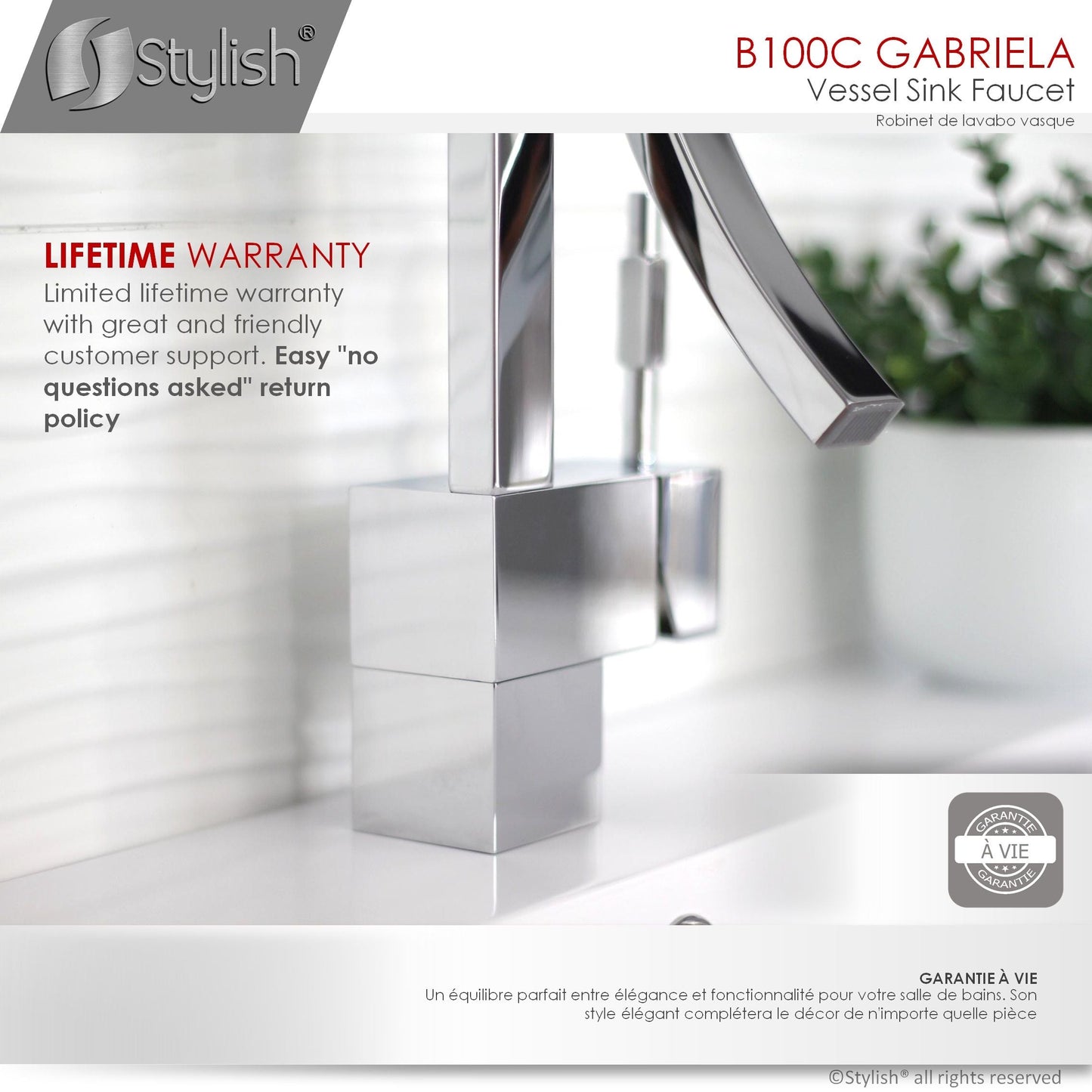 Stylish Gabriella Single Handle 14" Bathroom Faucet for Single Hole Brass Basin Mixer Tap, Polished Chrome Finish B-100C