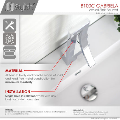 Stylish Gabriella Single Handle 14" Bathroom Faucet for Single Hole Brass Basin Mixer Tap, Polished Chrome Finish B-100C