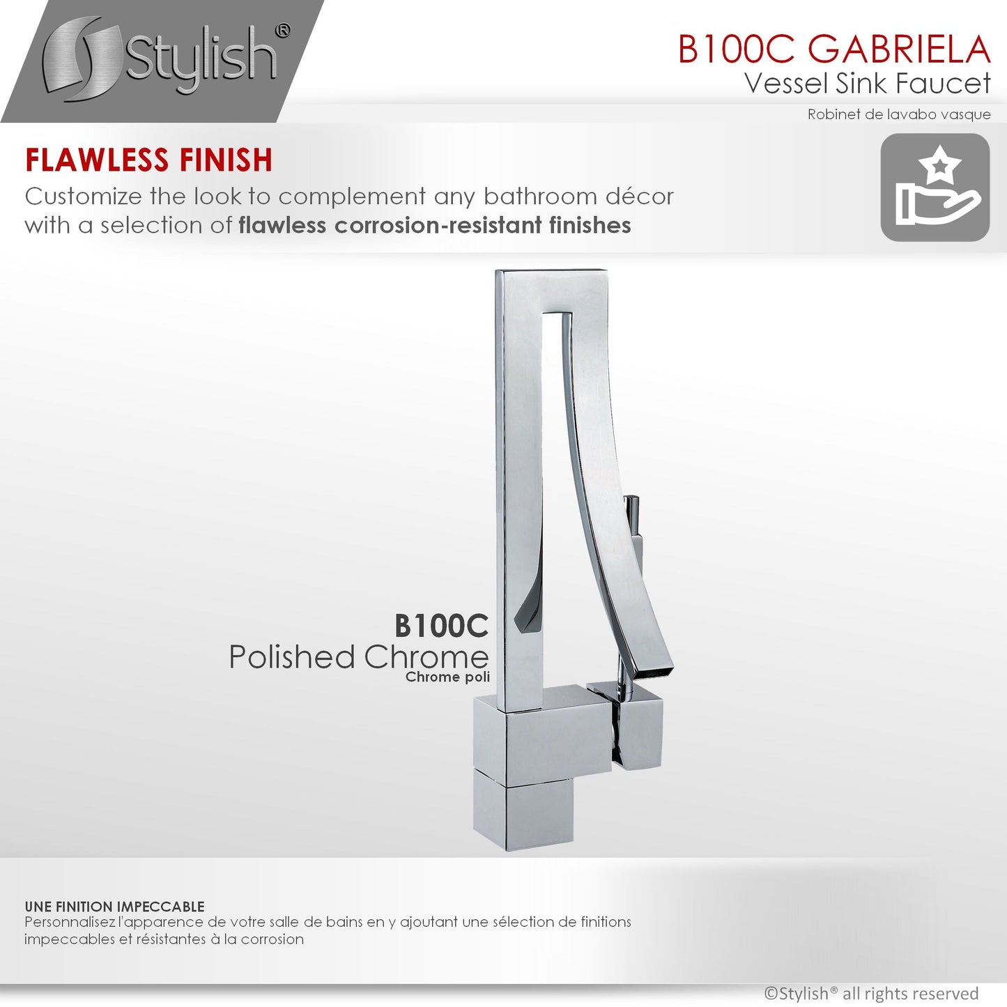 Stylish Gabriella Single Handle 14" Bathroom Faucet for Single Hole Brass Basin Mixer Tap, Polished Chrome Finish B-100C