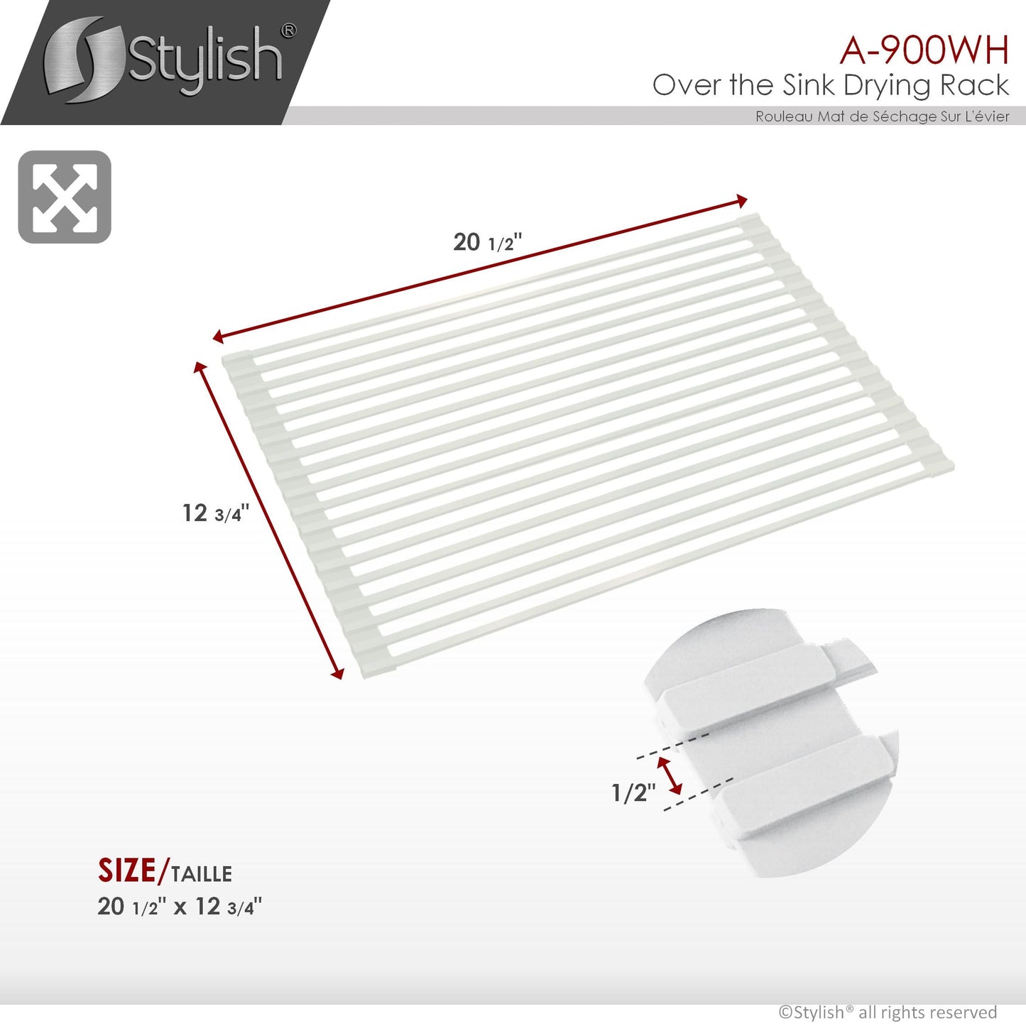 Stylish 20" Over the Sink Roll-up Drying Rack White A-900WH