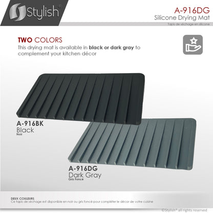 Stylish Silicone Drying Mat and Trivet, Dark Gray
