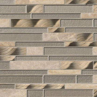 MSI Backsplash and Wall Tile Champagne Toast Glass and Metal Tile Interlocking Pattern 4mm 12" x 12"