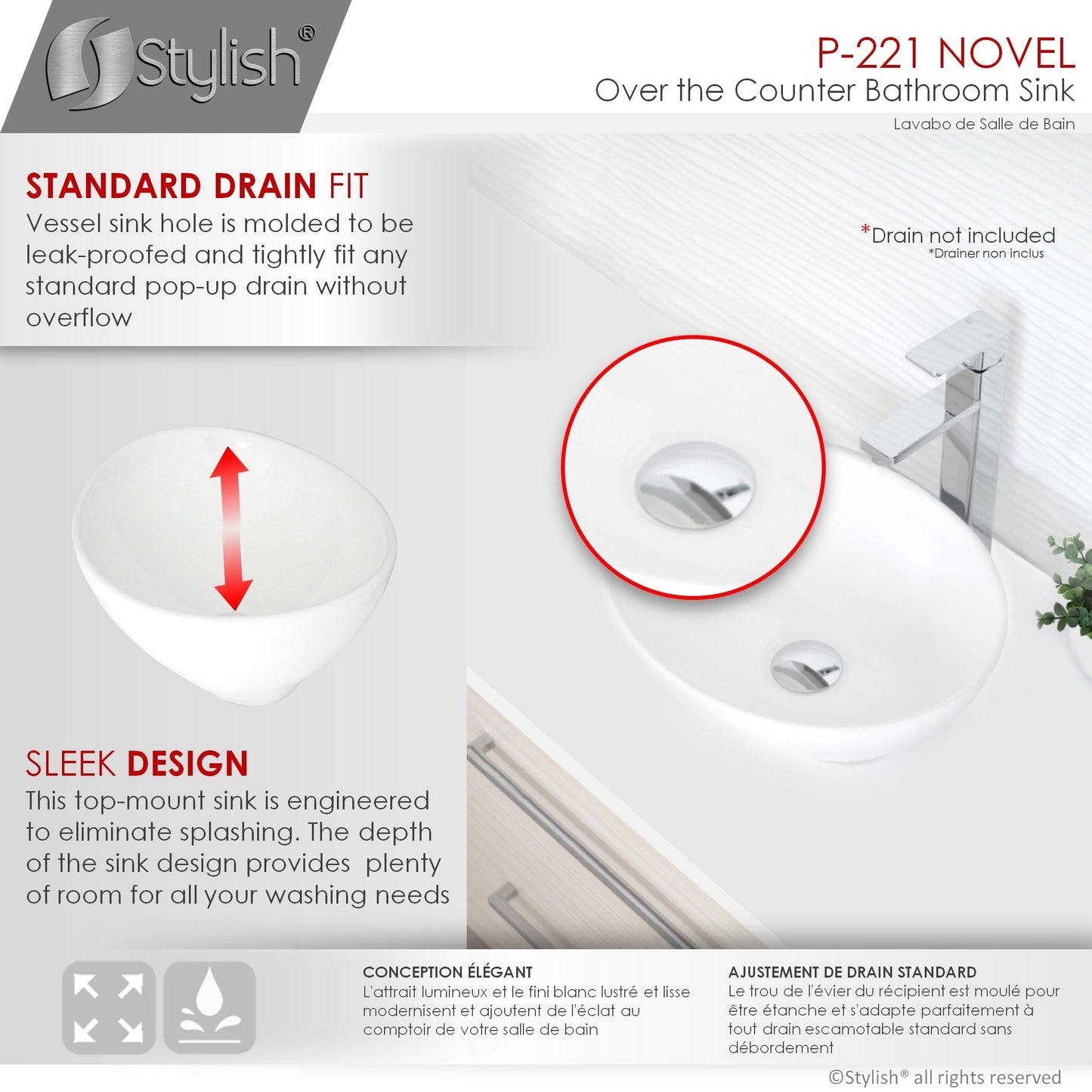 Stylish Novel 15.75" x 13.38" Oval Vessel Bathroom Sink P-221
