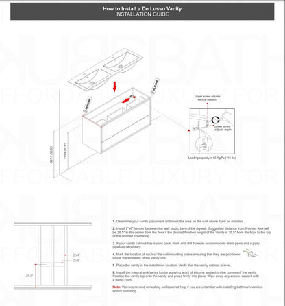 Kube Bath De Lusso 48" Wall Mount / Wall Hung Modern Single Sink Bathroom Vanity With 2 Drawers Acrylic Countertop