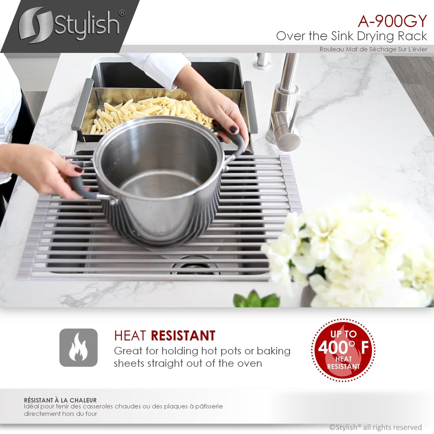 Stylish 20" Over the Sink Roll-up Drying Rack Gray A-900GY