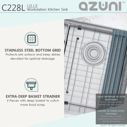 Stylish Azuni 28" x 19" Lille Workstation Double Bowl Undermount Kitchen Sink Stainless Steel C228l