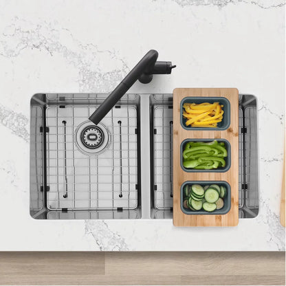 Stylish Azuni 18" Kitchen Sink Bamboo Serving Board Set With 3 Containers A910