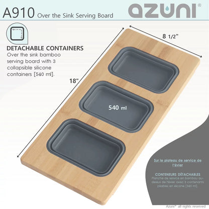 Stylish Azuni 18" Kitchen Sink Bamboo Serving Board Set With 3 Containers A910