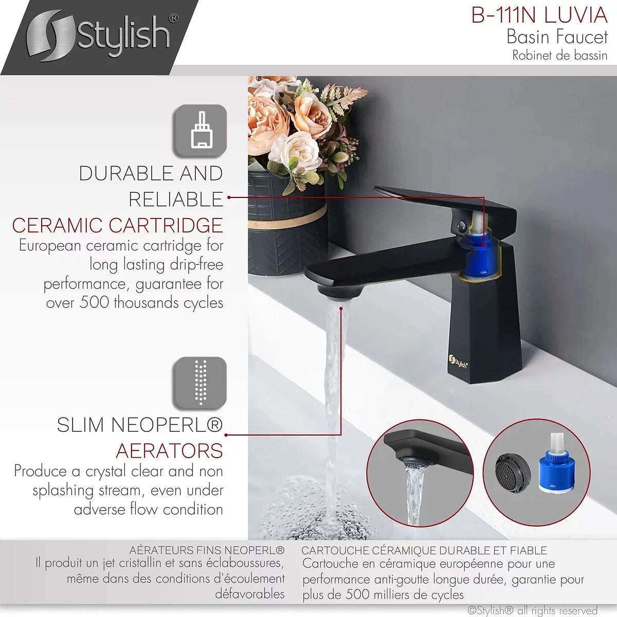 Stylish Luvia Bathroom Faucet Single Handle Matte Black Finish B-111N