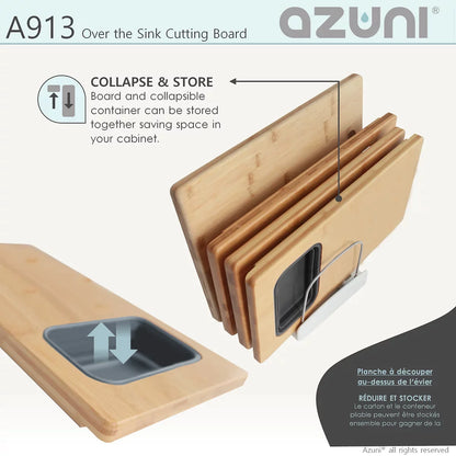 Stylish Azuni 18" Kitchen Sink Bamboo Cutting Board Set With Container A913