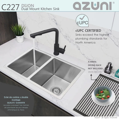 Stylish Azuni 27" x 18" Dijon Dual mount Double Bowl Kitchen Sink Stainless Steel C227