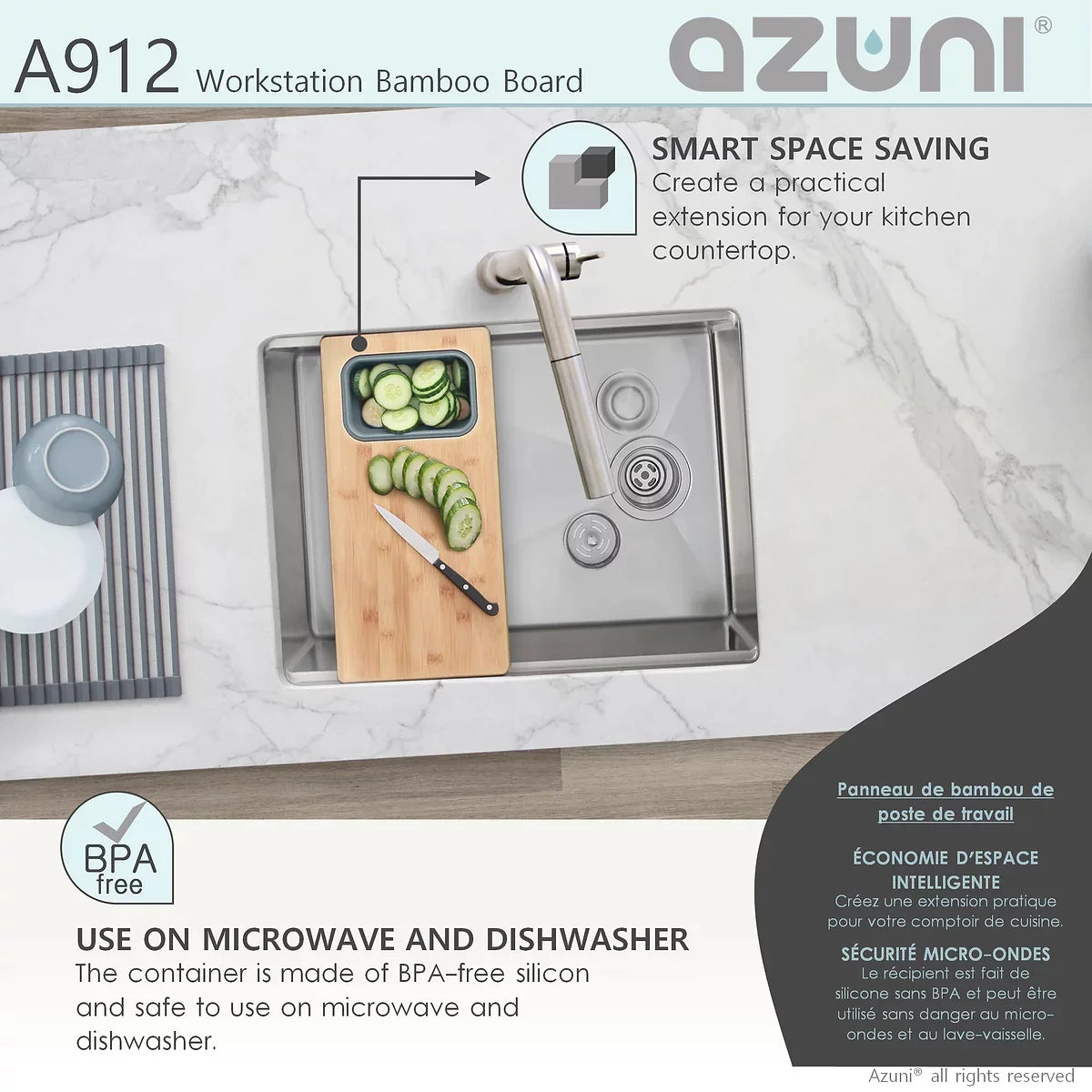 Stylish Azuni 17" Workstation Sink Bamboo Cutting Board Set With Container A912