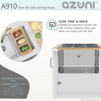 Stylish Azuni 18" Kitchen Sink Bamboo Serving Board Set With 3 Containers A910