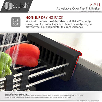 Stylish Adjustable Over the Sink Stainless Steel Dish or Vegetable Drainer Basket