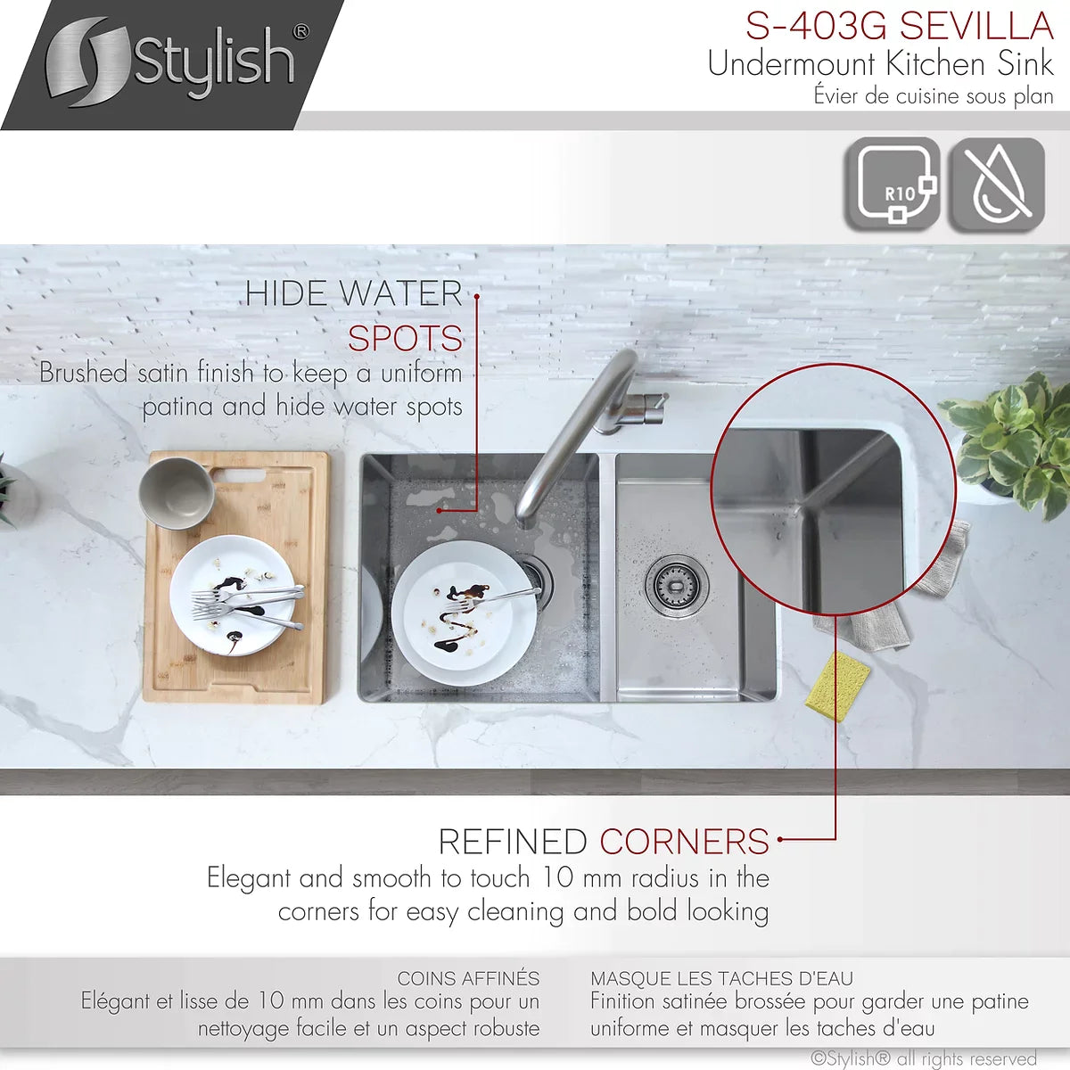 Stylish Sevilla 28" x 18" Undermount Double Bowl Kitchen Sink 18 Gauge Stainless Steel with Grids and Standard Strainers S-403G