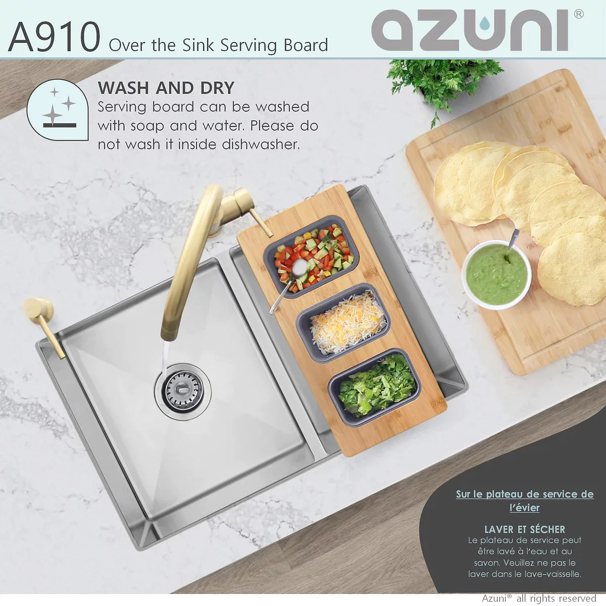 Stylish Azuni 18" Kitchen Sink Bamboo Serving Board Set With 3 Containers A910