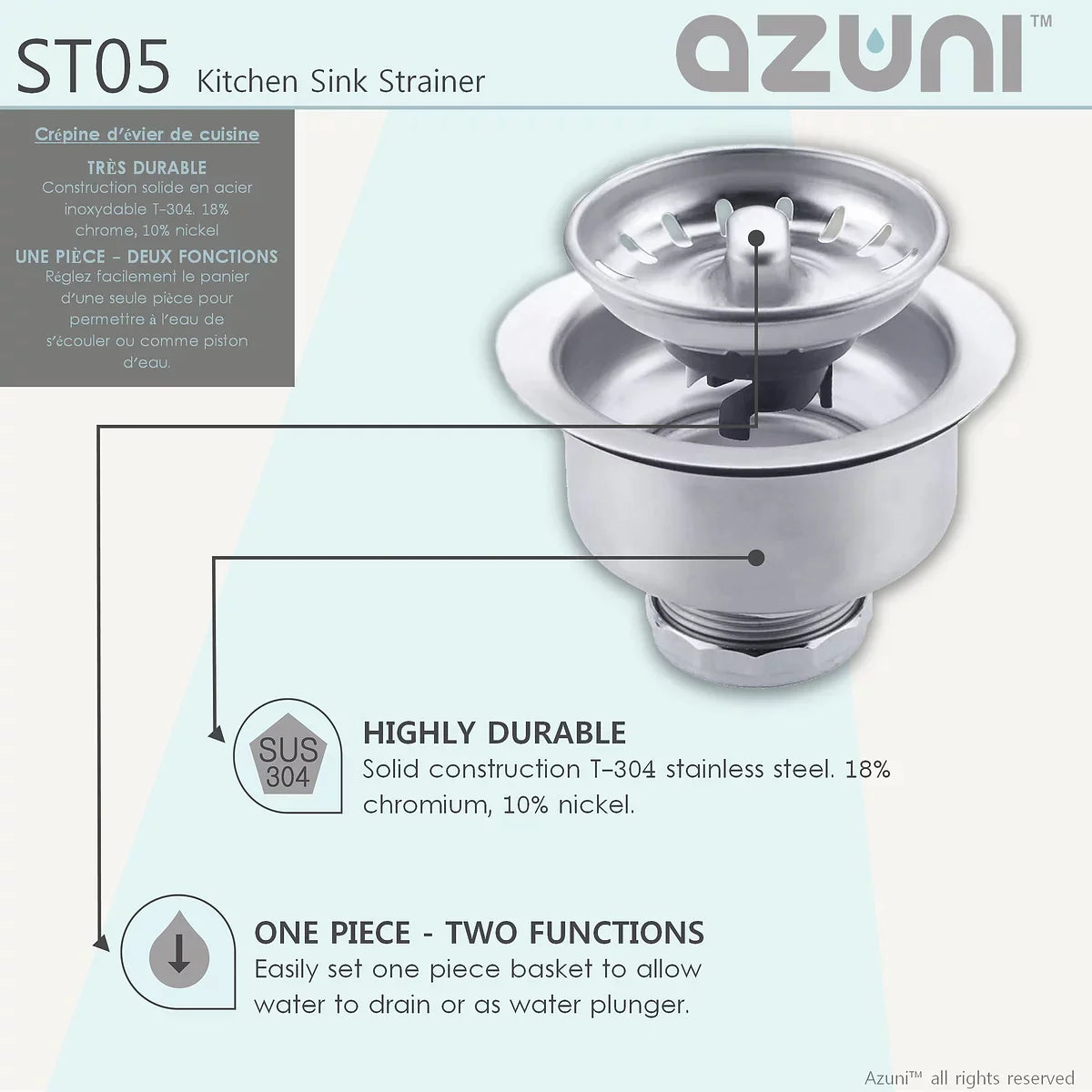 Stylish Azuni Standard Stainless Steel Kitchen Sink Strainer ST05