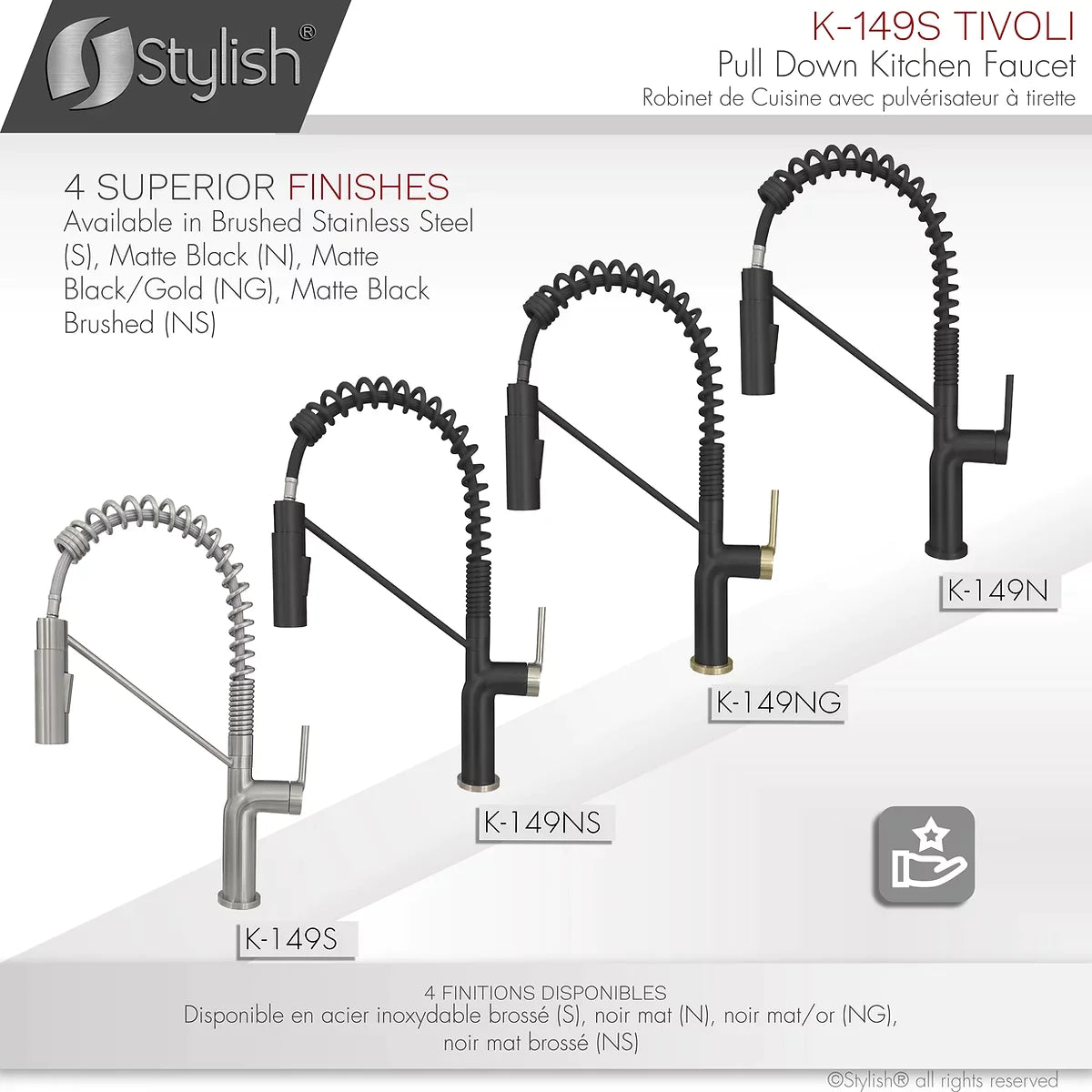 Stylish Tivoli Single Handle Pull Down Kitchen Faucet Brushed Finish K-149S