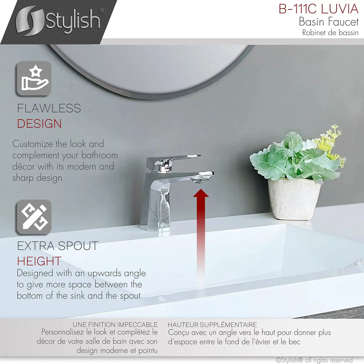 Stylish Luvia Bathroom Faucet Single Handle Chrome Polished Finish B-111C