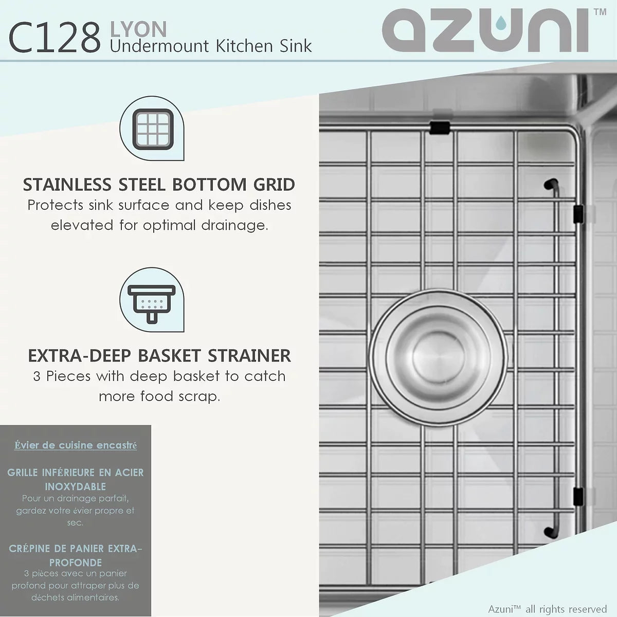 Stylish Azuni 28" x 18" Lyon Undermount Single Bowl Kitchen Sink Stainless Steel C128