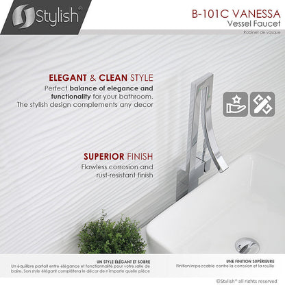 Stylish Vanessa Single Handle 17" Bathroom Faucet for Single Hole Brass Vessel Mixer Tap- Polished Chrome B-101C
