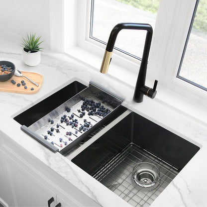 Stylish 32" x 18" Graphite Black Double Bowl Undermount Stainless Steel Kitchen Sink with Grids and Basket Strainers Opal