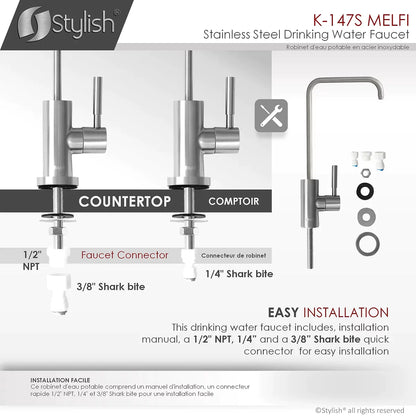 Stylish Melfi Single Handle Cold Water Tap - Stainless Steel Finish K-147S