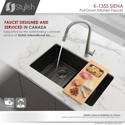 Stylish Siena Kitchen Faucet Single Handle Pull Down Dual Mode Stainless Steel Brushed Finish K-135S