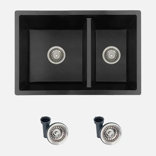 Stylish - 27 Inch Dual Mount 60/40 Double Bowl Granite Kitchen Sink With Strainer