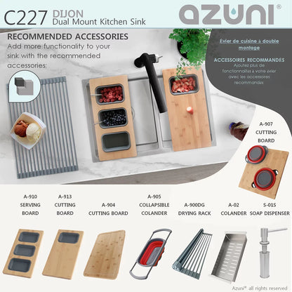 Stylish Azuni 27" x 18" Dijon Dual mount Double Bowl Kitchen Sink Stainless Steel C227