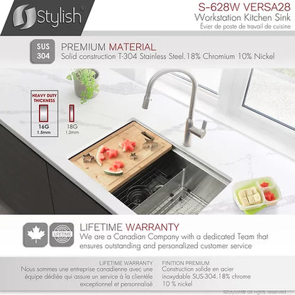 Stylish - 28 Inch Workstation 60/40 Double Bowl Undermount 16 Gauge Stainless Steel Kitchen Sink With Accessories Included (S-628w)