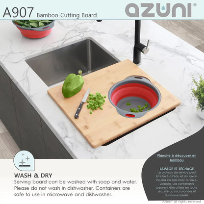 Stylish Azuni 16" Bamboo Cutting Board With Colander and Bowl Set A907