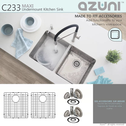 Stylish Azuni 32" x 18.5" Maxi Undermount Double Bowl Kitchen Sink Stainless Steel C233