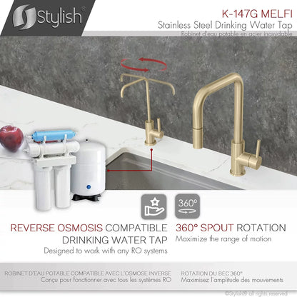 Stylish Melfi Single Handle Cold Water Tap Stainless Steel Brushed Gold Finish K-147G