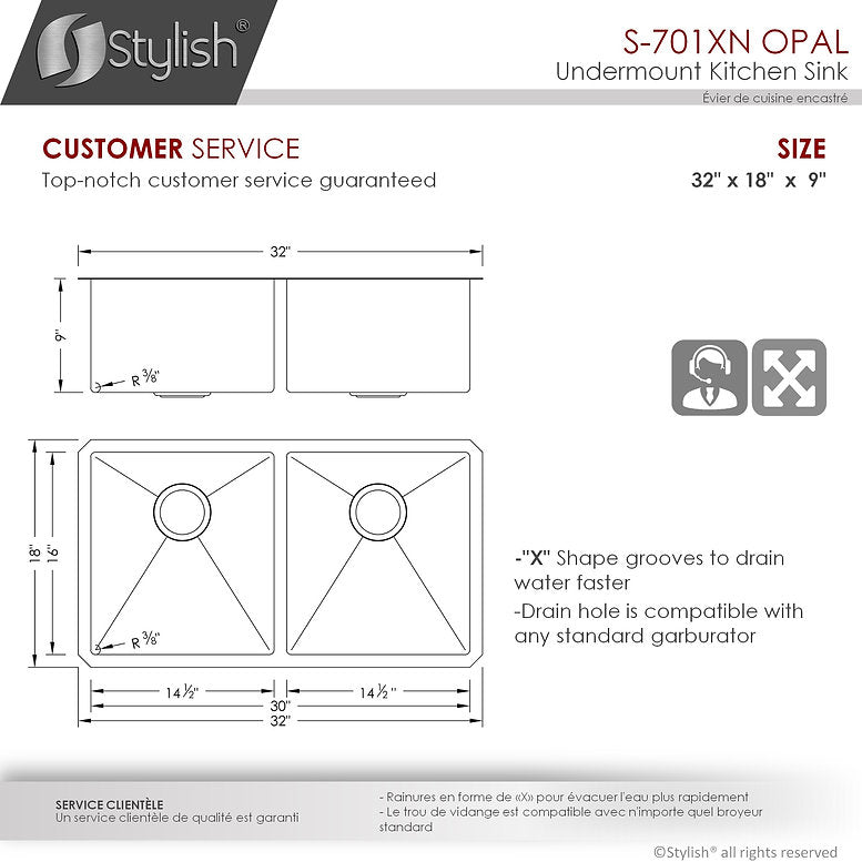 Stylish 32" x 18" Graphite Black Double Bowl Undermount Stainless Steel Kitchen Sink with Grids and Basket Strainers Opal