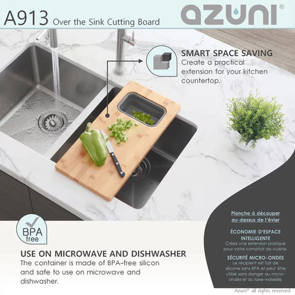 Stylish Azuni 18" Kitchen Sink Bamboo Cutting Board Set With Container A913