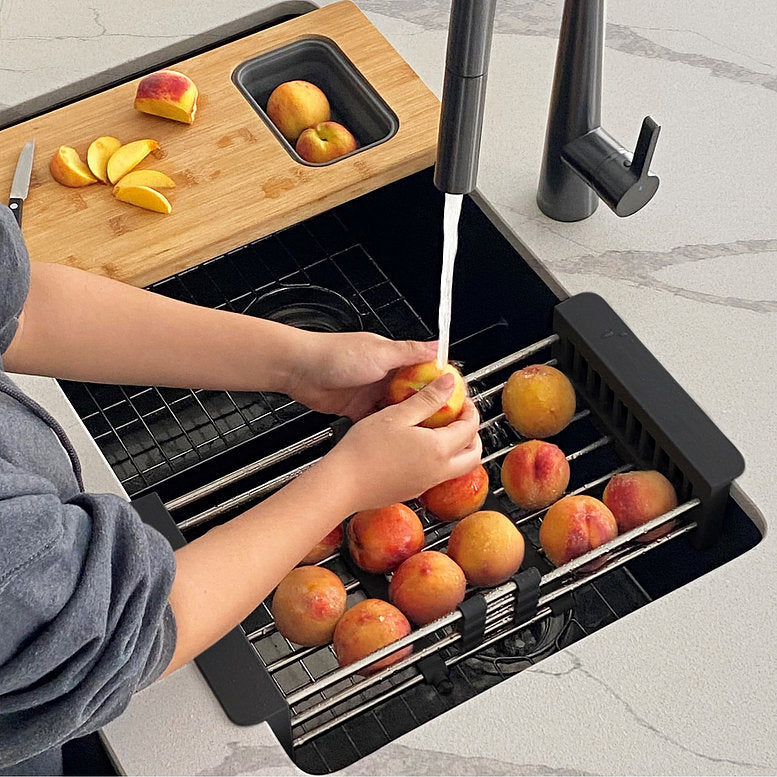 Stylish Adjustable Over the Sink Stainless Steel Dish or Vegetable Drainer Basket