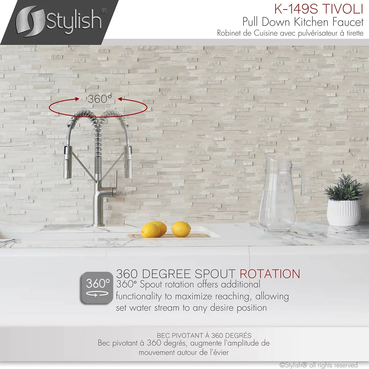 Stylish Tivoli Single Handle Pull Down Kitchen Faucet Brushed Finish K-149S