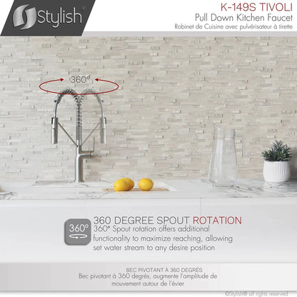 Stylish Tivoli Single Handle Pull Down Kitchen Faucet Brushed Finish K-149S