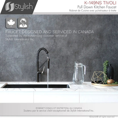 Stylish Tivoli Single Handle Pull Down Kitchen Faucet - Matte Black/Brushed Finish K-149NS