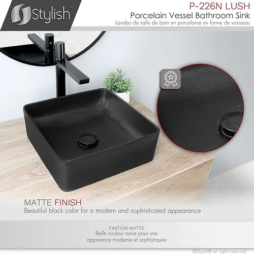 Stylish -14 Inch Square Ceramic Vessel Bathroom Sink
