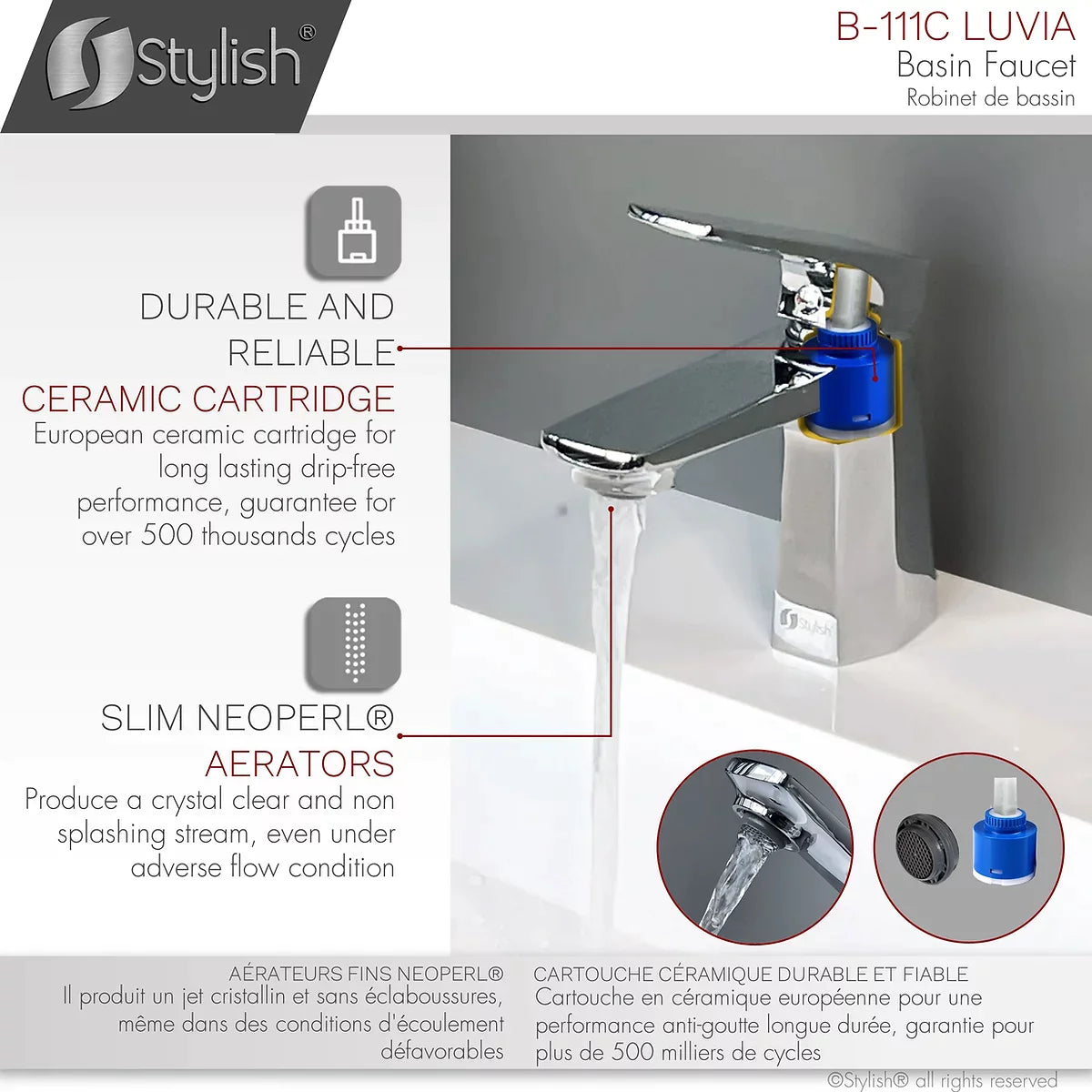 Stylish Luvia Bathroom Faucet Single Handle Chrome Polished Finish B-111C