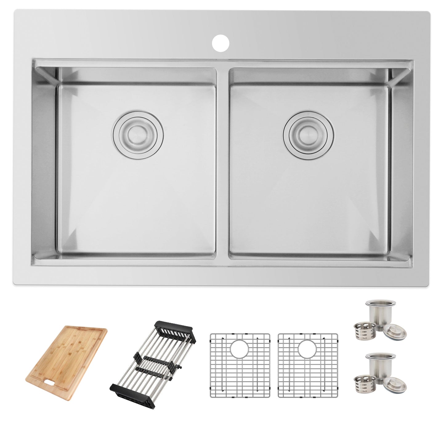 Stylish Azuni Aries 31” x 20.5" Workstation Double Bowl Kitchen Sink Stainless Steel C432L
