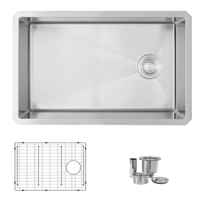 Stylish Azuni 28" x 18" Lyon Undermount Single Bowl Kitchen Sink Stainless Steel C128