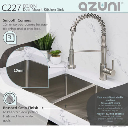 Stylish Azuni 27" x 18" Dijon Dual mount Double Bowl Kitchen Sink Stainless Steel C227