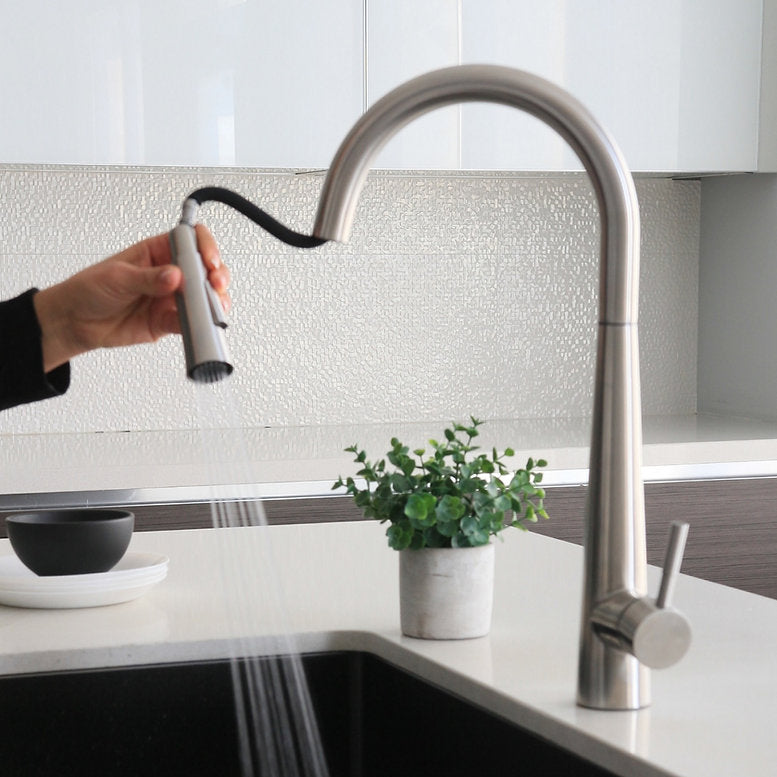 Stylish Siena Kitchen Faucet Single Handle Pull Down Dual Mode Stainless Steel Brushed Finish K-135S