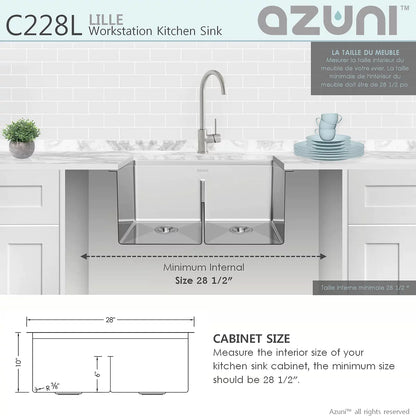 Stylish Azuni 28" x 19" Lille Workstation Double Bowl Undermount Kitchen Sink Stainless Steel C228l