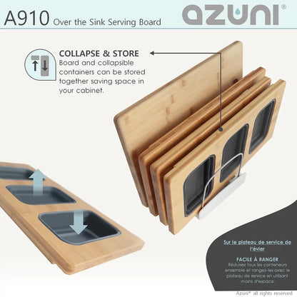 Stylish Azuni 18" Kitchen Sink Bamboo Serving Board Set With 3 Containers A910